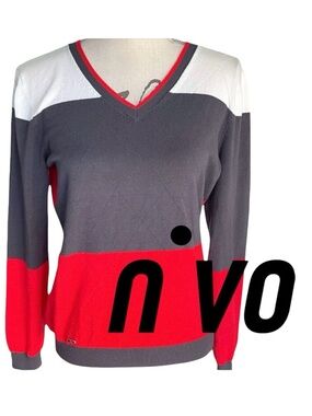 Nivo Golf Navy/White/Red Bold Stripe V-Neck Sweater (S)